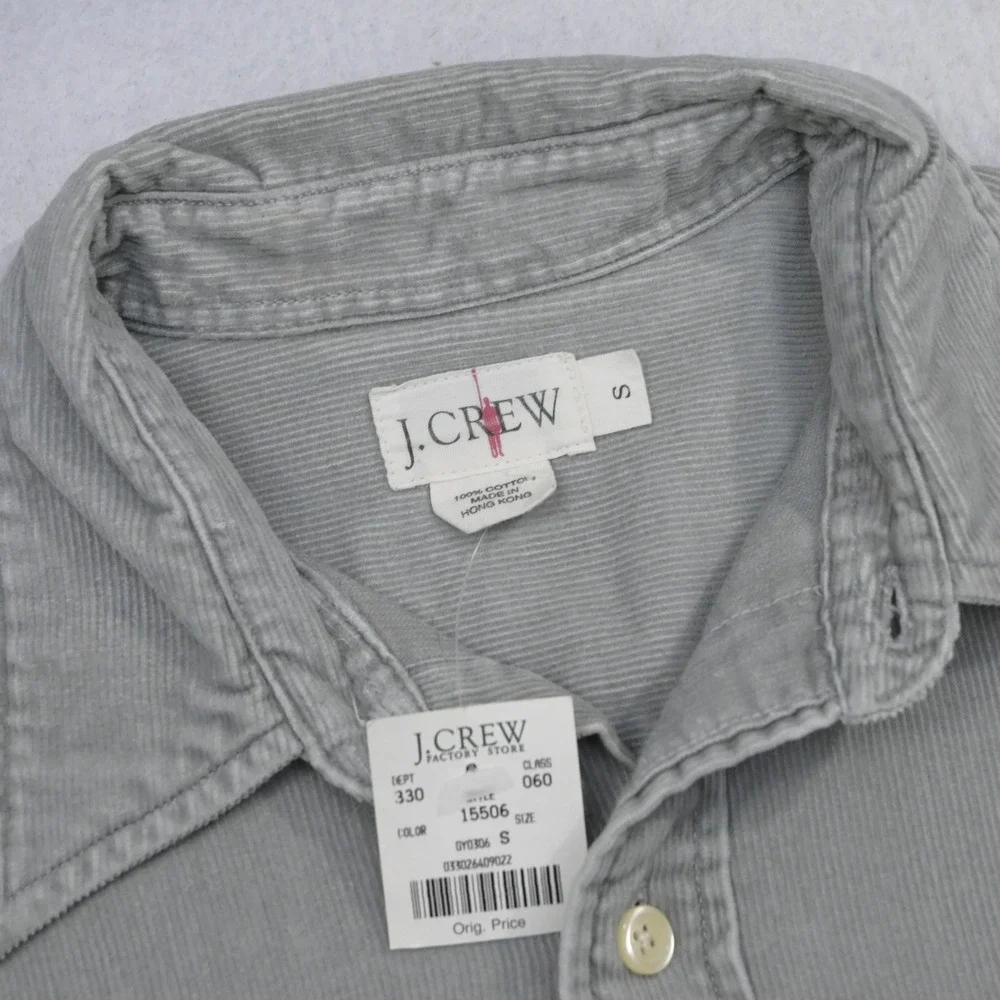 VTG J.Crew Corduroy Button Up Shirt Mens Small NEW Gray Long Sleeve Dual Pocket